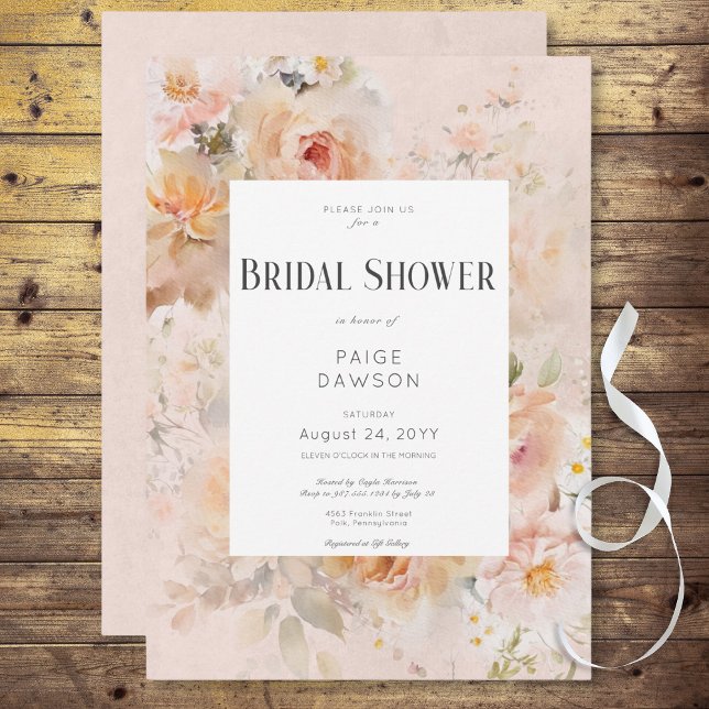 Vintages rustikales Rosa Blumenrahmen Brautparty Einladung (Vintage Rustic Pink Floral Frame Bridal Shower Invitation)