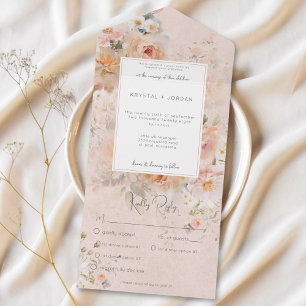 Vintages rustikales Rosa und Sage Blumenrahmen Ros All In One Einladung