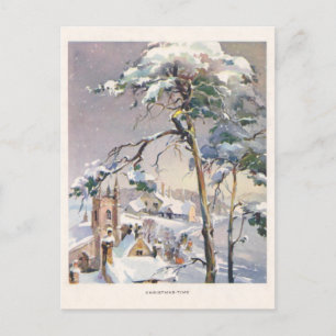 Vintages Rustikales Schneewinterdorf Postkarte
