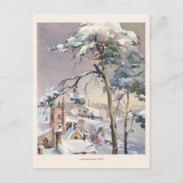 Vintages Rustikales Schneewinterdorf Postkarte (Vorderseite)