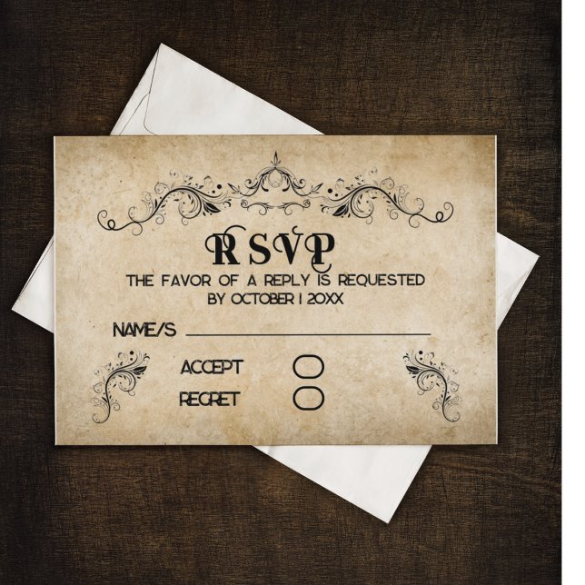 Vintages Rustikales Schwarzes Blüh RSVP Karte (Von Creator hochgeladen)