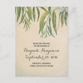 Vintages, rustikales Zahnblätterblatt Save the Dat Ankündigungspostkarte