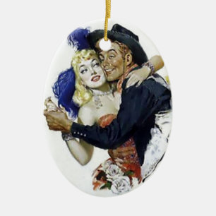 Vintages Saal-Mädchen-Cowboy-Bar-Tanz-Spaßplakat Keramikornament