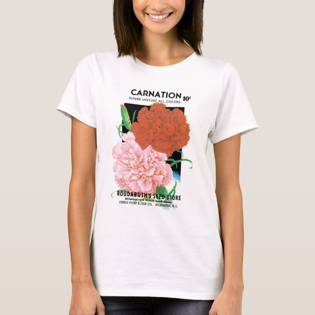 Vintages Saatgut - Etikett Kunst, Nelken Blume T-Shirt (Vorderseite)