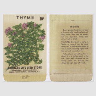 Vintages Saatgut Thymian und Anweisungen Seidenpapier