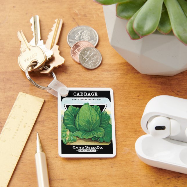 Vintages Saatgutpackungs-Label Art, grüner Kohl Schlüsselanhänger (Schreibtisch)