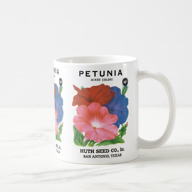 Vintages Saatgutpackungs-Label Art, Petunia-Blume Kaffeetasse (Rechts)