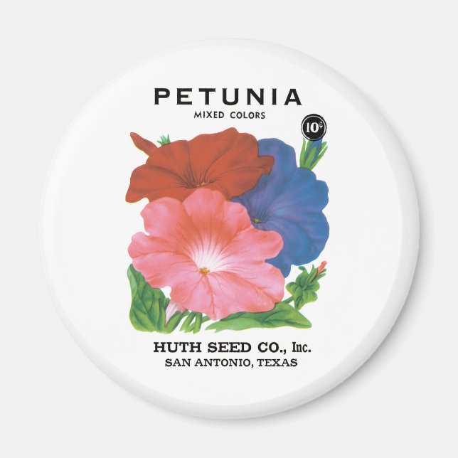Vintages Saatgutpackungs-Label Art, Petunia-Blume Magnet (Vorne)