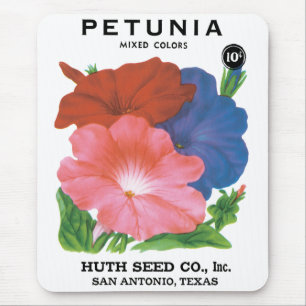 Vintages Saatgutpackungs-Label Art, Petunia-Blume Mousepad