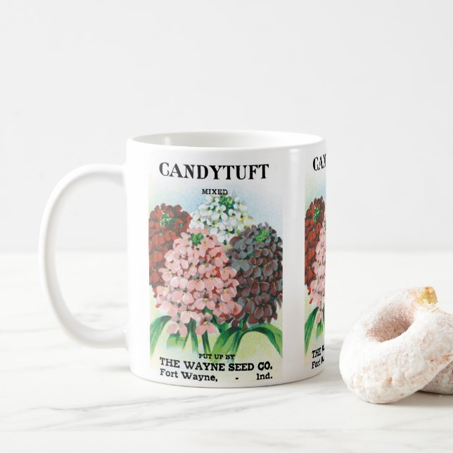 Vintages Saatgutpaket Kunst, Candytuft Garden Blum Kaffeetasse (Mit Donut)