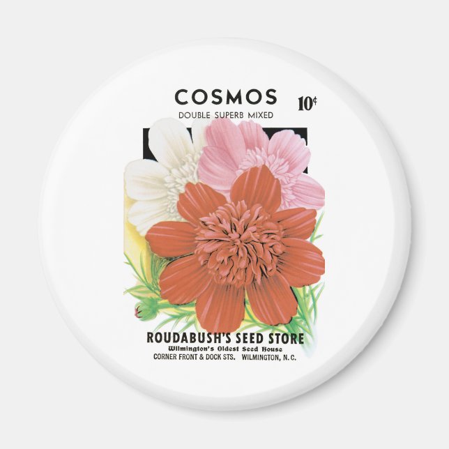 Vintages Saatgutpaket Kunst, Kosmos Garten Blume Magnet (Vorne)