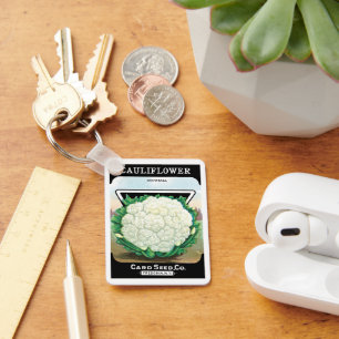 Vintages Saatgutverpackungs-Etikett Art, Blumenkoh Schlüsselanhänger