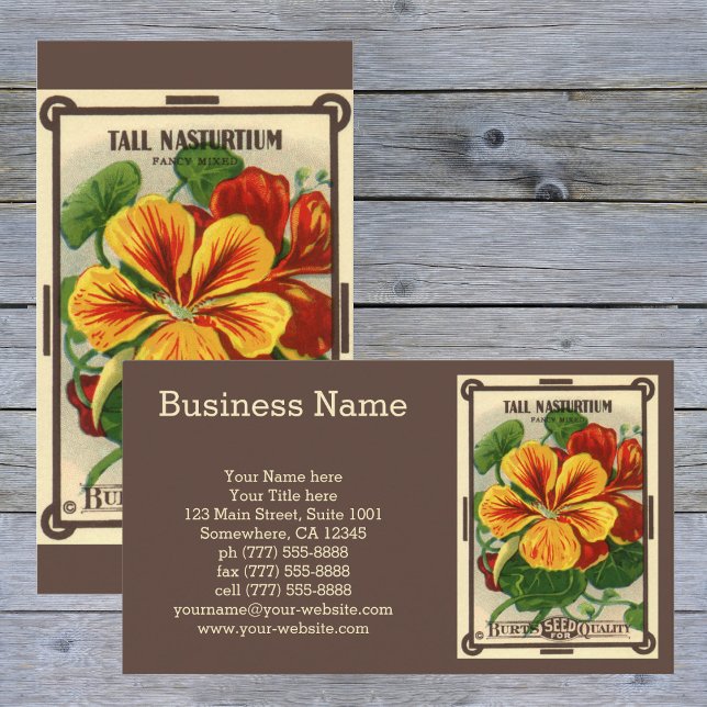 Vintages Saatgutverpackungslabel Art, Nasturtium-B Visitenkarte (Von Creator hochgeladen)