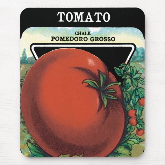Vintages Saatgutverpackungslabel Art, Tomato Pomod Mousepad (Vorne)