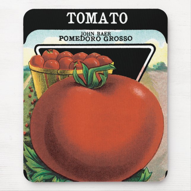Vintages Saatgutverpackungslabel Art, Tomato Pomod Mousepad (Vorne)