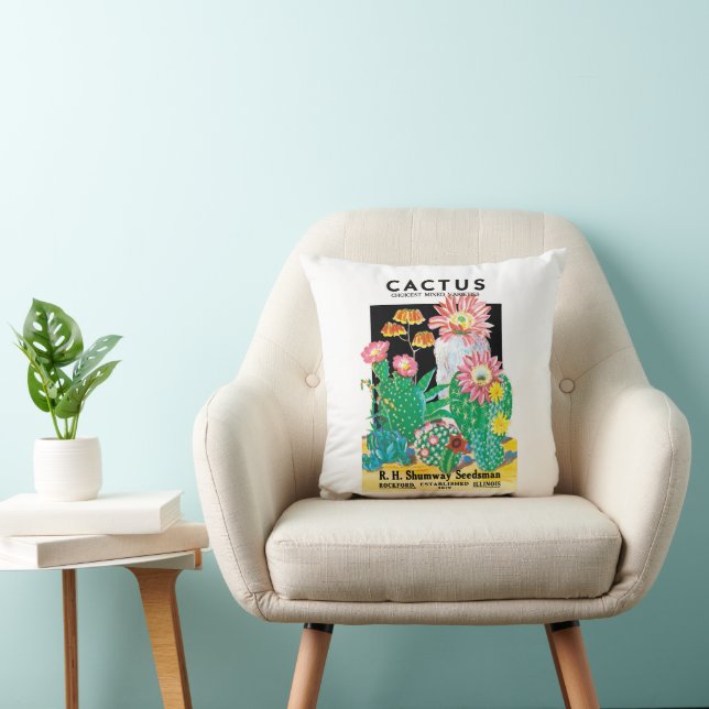 Vintages Saatpacket Label Art Wüste Kaktus Pflanze Kissen (Stuhl )