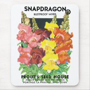 Vintages Saatpacketikett Art, Snapdragon-Blume Mousepad
