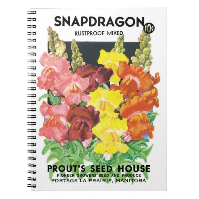Vintages Saatpacketikett Art, Snapdragon-Blume Notizblock (Vorderseite)
