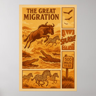 Vintages Safari-Comic - Die große Migration Poster