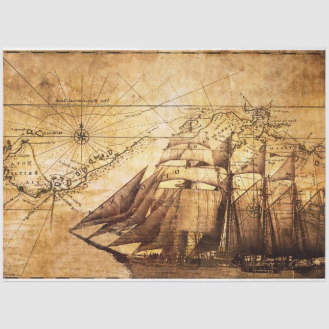 Vintages Sailboat & Map Dekoupage Tissue Paper Seidenpapier (Vorderseite)