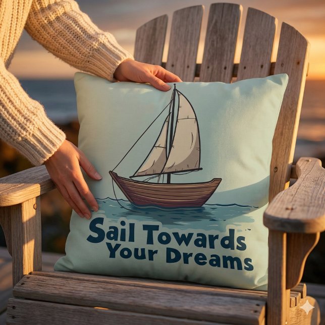 Vintages Sailboat Nautical Inspiration Zitat Kissen (Vintage Sailboat Nautical Inspirational Quote Throw Pillow Mockup A)