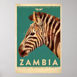 Vintages Sambia Zebra Travel Poster