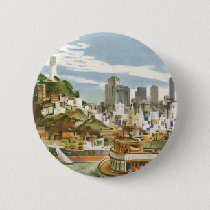 Vintages San Francisco Bay Travel Poster Ferryboat Button