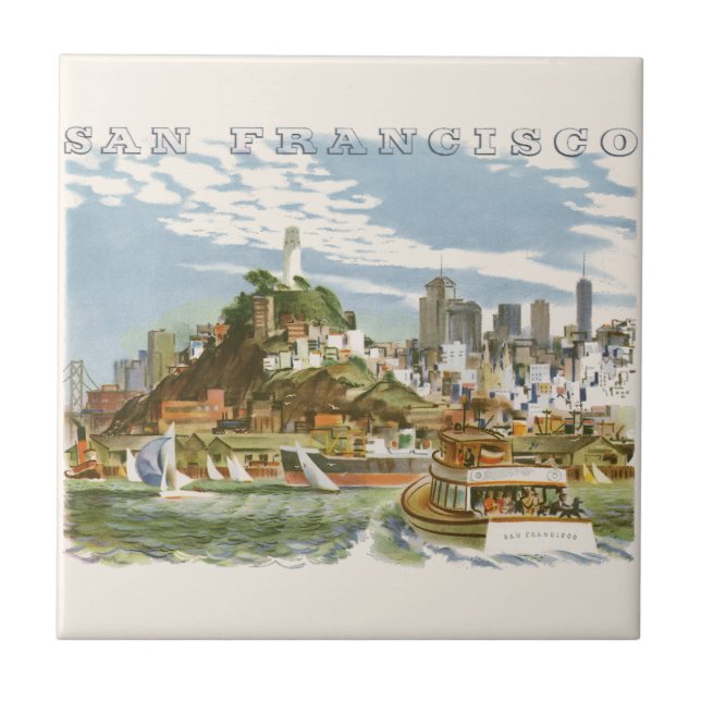 Vintages San Francisco Bay Travel Poster Ferryboat Fliese (Vorderseite)