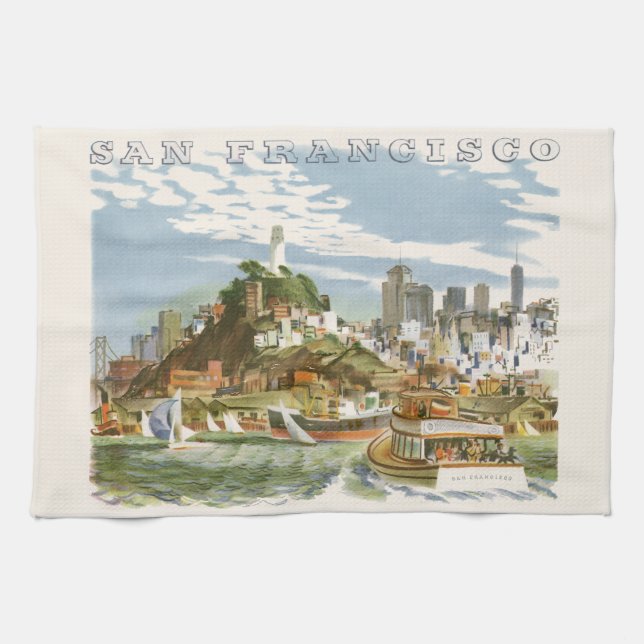 Vintages San Francisco Bay Travel Poster Ferryboat Geschirrtuch (Horizontal)