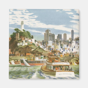 Vintages San Francisco Bay Travel Poster Ferryboat Magnet