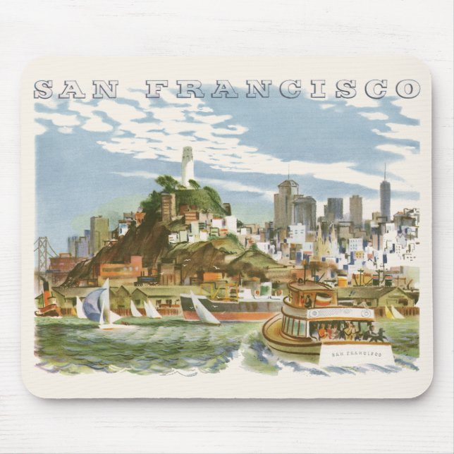 Vintages San Francisco Bay Travel Poster Ferryboat Mousepad (Vorne)