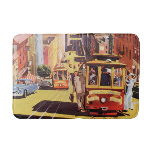 Vintages San Francisco Cable Cars Travel Poster Ar Badematte