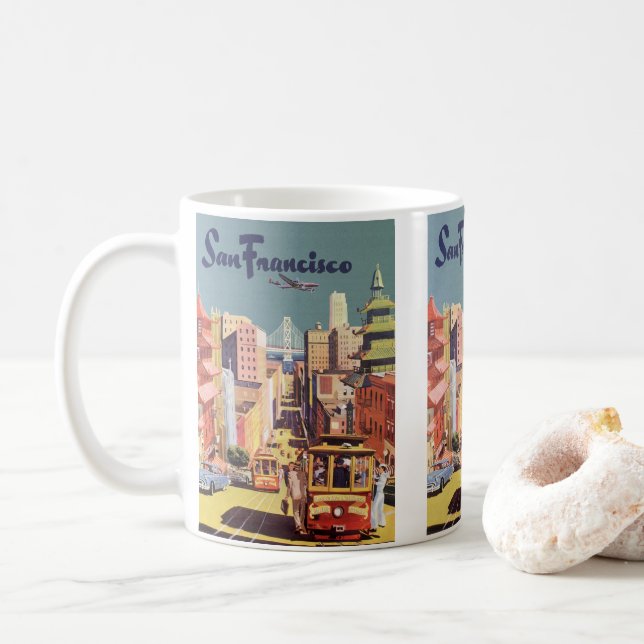Vintages San Francisco Cable Cars Travel Poster Ar Kaffeetasse (Mit Donut)