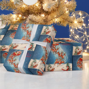 Vintages Sanktsleigh-und -ren-Fliegen Geschenkpapier
