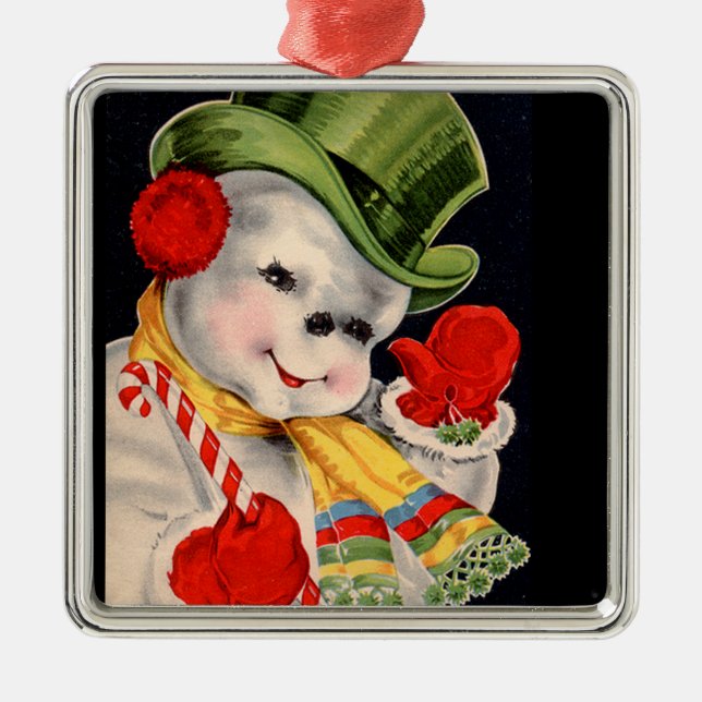 Vintages Sanktsnowman-Weihnachten Silbernes Ornament (Vorne)