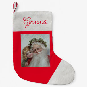 Vintages Santa and Little Girl Kleiner Weihnachtsstrumpf