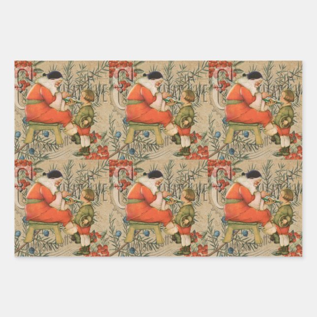 VINTAGES SANTA CLAUS WRAPPING PAPIER (Vorderseite 3)