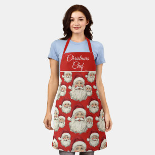 Vintages Santa Face Pattern Red Schürze