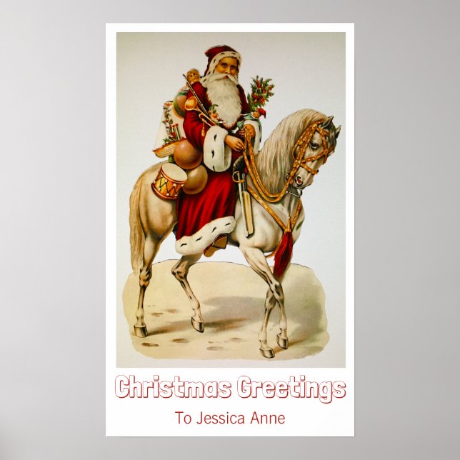 Vintages Santa-Spielzeug-Baumpferd-Poster Poster (Vorne)