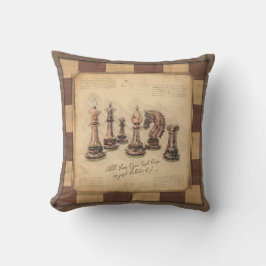 Vintages Schachbrett und Schachfiguren, Spielerges Kissen