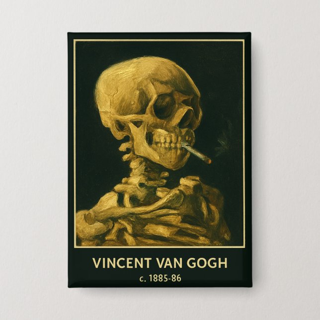 Vintages Schädelrauchen - Einzigartiger Van Gogh I Button (Vorderseite)