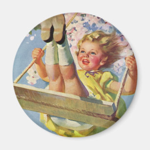 Vintages Schauen, Girl Swinging in a Tree Kinder s Magnet