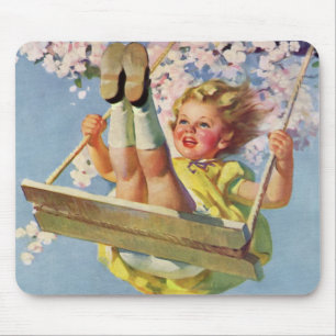 Vintages Schauen, Girl Swinging in a Tree Kinder s Mousepad