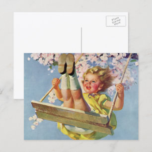 Vintages Schauen, Girl Swinging in a Tree Kinder s Postkarte