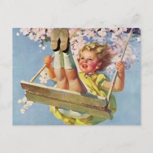 Vintages Schauen, Girl Swinging in a Tree Kinder s Postkarte