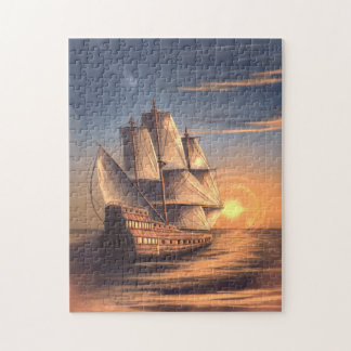Vintages Schiff bei Sonnenuntergang Puzzle