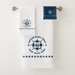 Vintages Schiff des Blue White Nautical Boat Wheel Badhandtuch Set