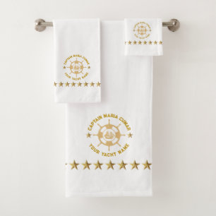 Vintages Schiff mit dem Gold White Nautical Boat W Badhandtuch Set