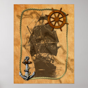 Vintages Schiff und Karte Poster