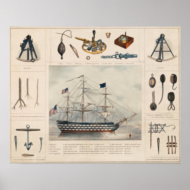 Vintages Schiffs-Illustrationspaket Poster (Vorne)